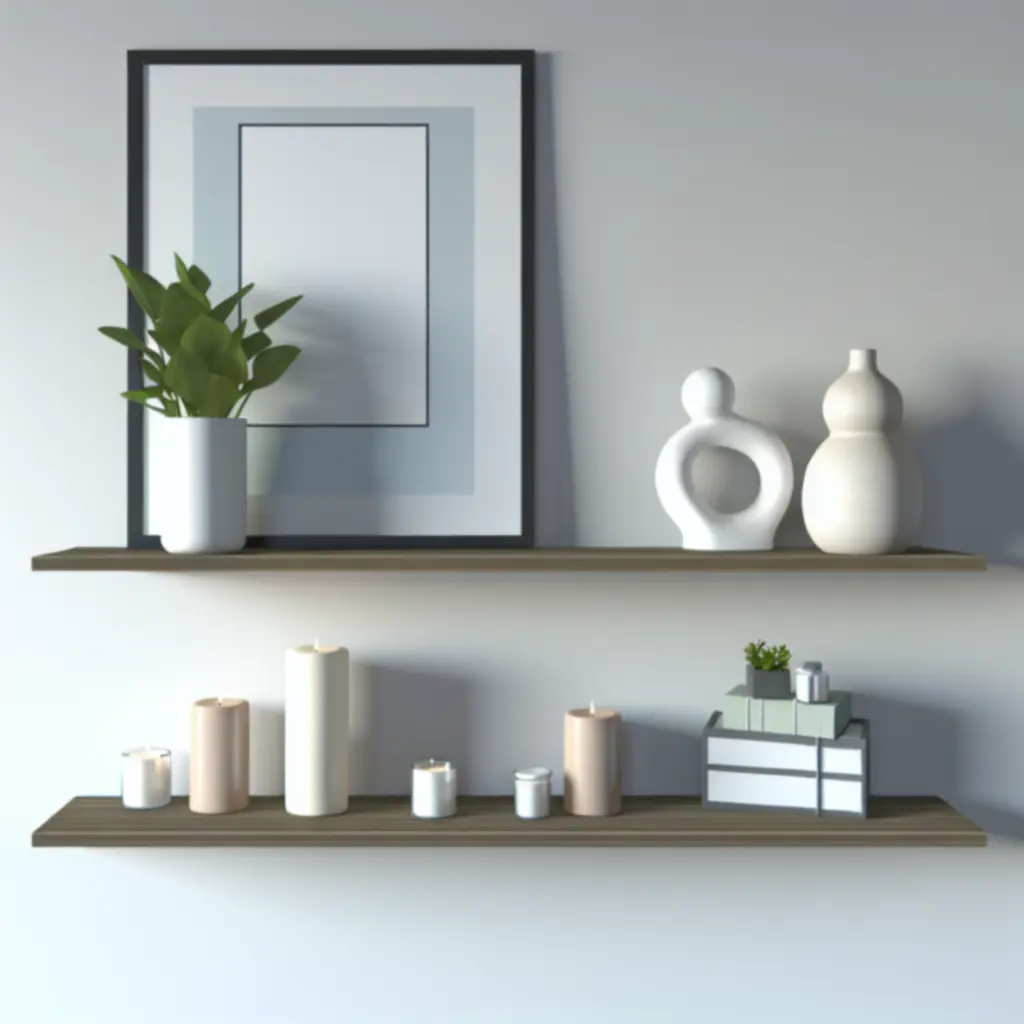 Półka z detalicznie zaprezentowanymi produktami dekoracyjnymi