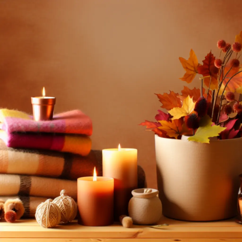 Sezonowa, przytulna aranżacja wnętrza z dekoracjami